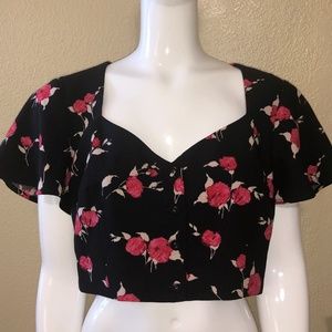 NASTY GAL Black Floral Crop Top Size XL
